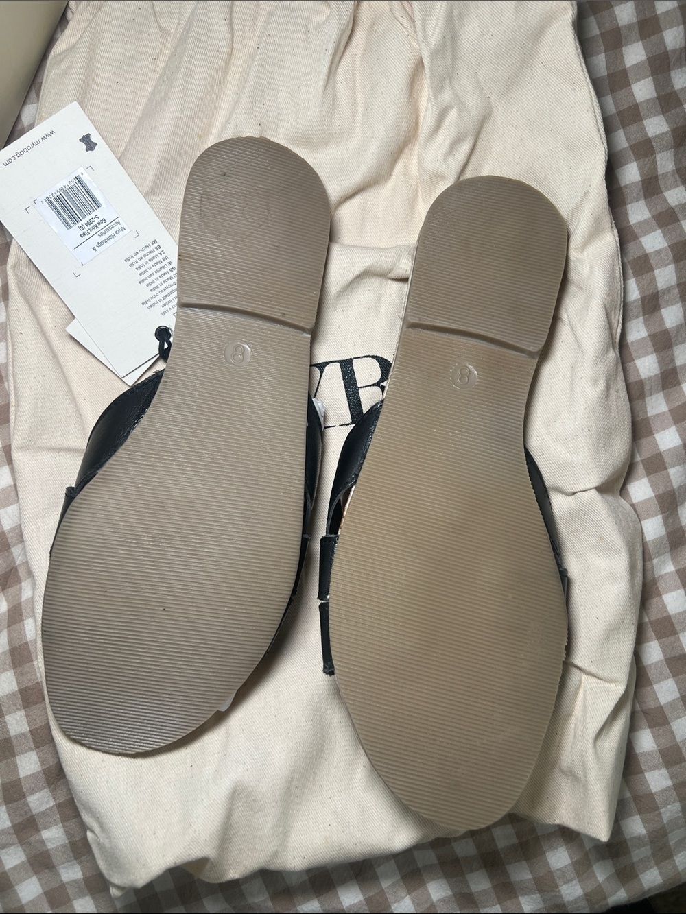 Myra Bag Black Leather Slide Sandals with Brown Footbed - Picture 3 of 5